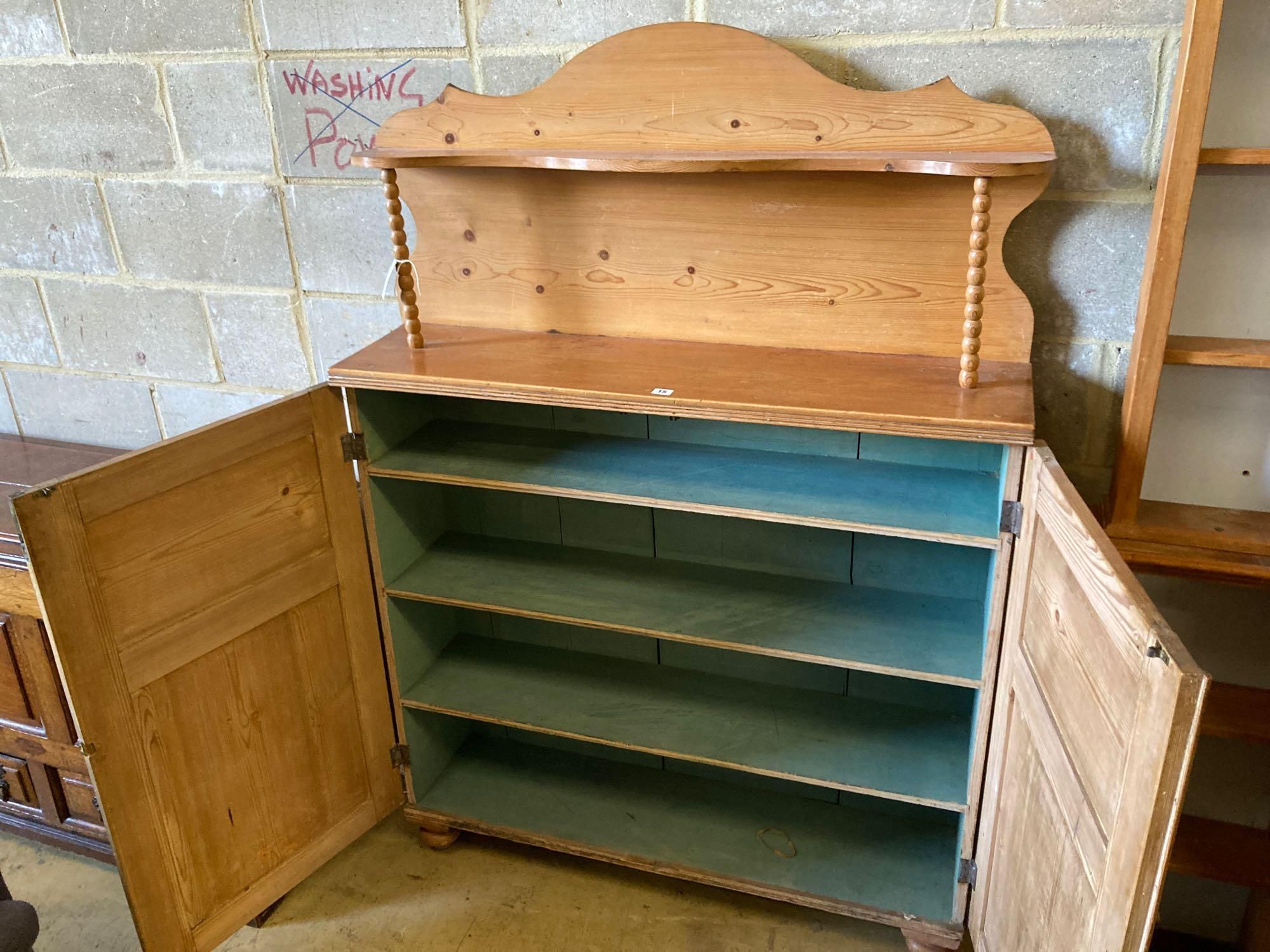 A Victorian and later pine chiffonier, width 115cm